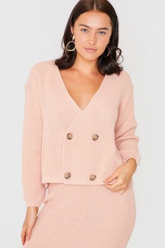 LORNA LUXE BLUSH COPENHAGEN DOUBLE BREASTED KNITTED CARDIGAN - flipped