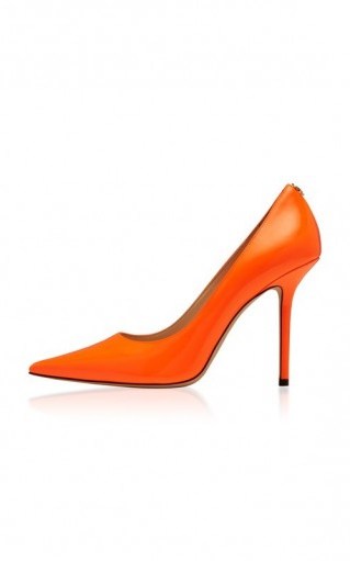 Jimmy Choo Love Neon Patent Leather Pumps / bright orange courts - flipped
