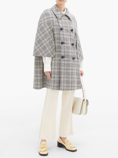 GUCCI Madras wool-blend cape ~ black and white checked capes - flipped