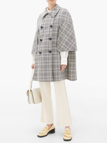GUCCI Madras wool-blend cape ~ black and white checked capes