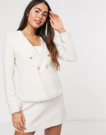 Mango blazer and skirt boucle suit co-ord in cream - flipped