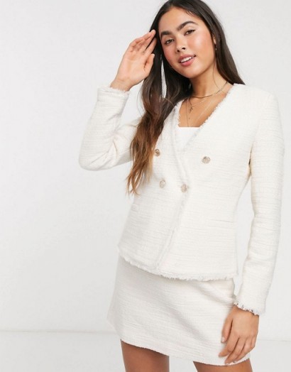 Mango blazer and skirt boucle suit co-ord in cream