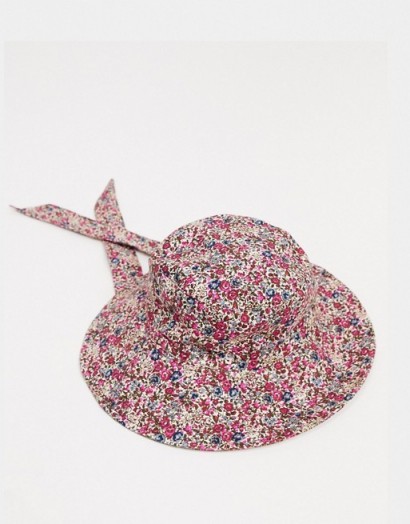 Mango bucket hat with neck tie in pink floral print / pretty summer hats