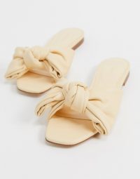 Mango flat sandals with bow in soft yellow / luxe look summer flats