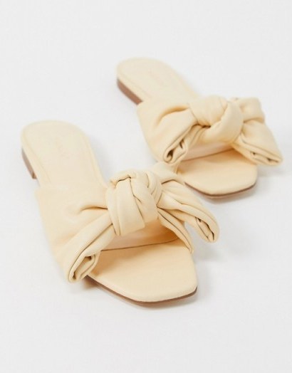 Mango flat sandals with bow in soft yellow / luxe look summer flats - flipped