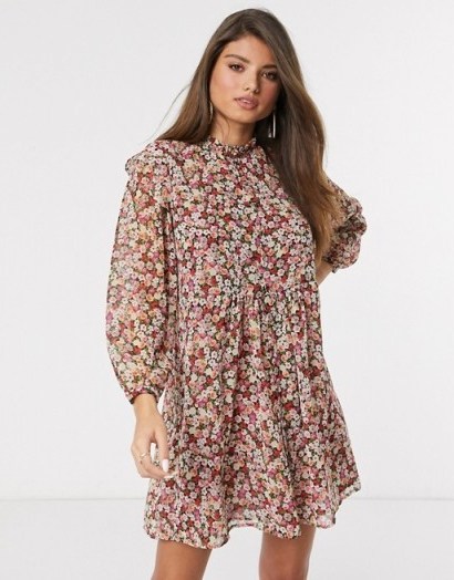 Mango layered smock dress in floral print - flipped