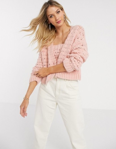 Mango open knit cardigan co-ord in pink