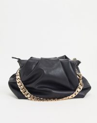 Mango oversized ruched bag with gold chain strap black