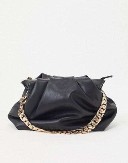 Mango oversized ruched bag with gold chain strap black - flipped