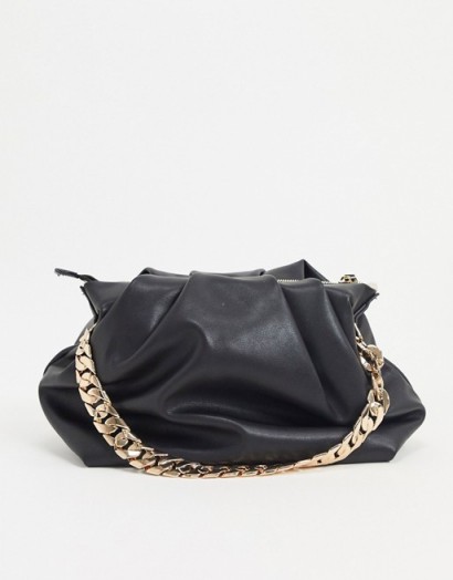 Mango oversized ruched bag with gold chain strap black