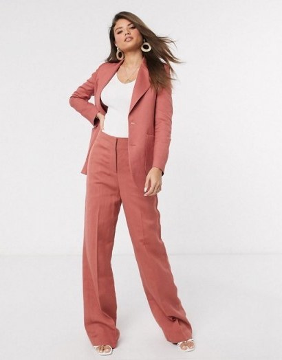 Mango premium blazer and trouser suit in pink – pant suits - flipped
