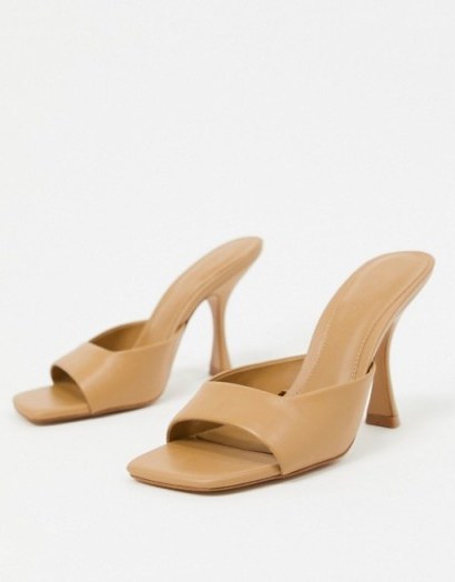 Mango square toe heeled sandals in honey - flipped