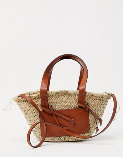 Mango straw bag with front panel in tan – neutral summer bags - flipped