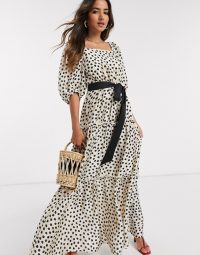 Mango tiered volume sleeve maxi dress in polka dot – summer dresses