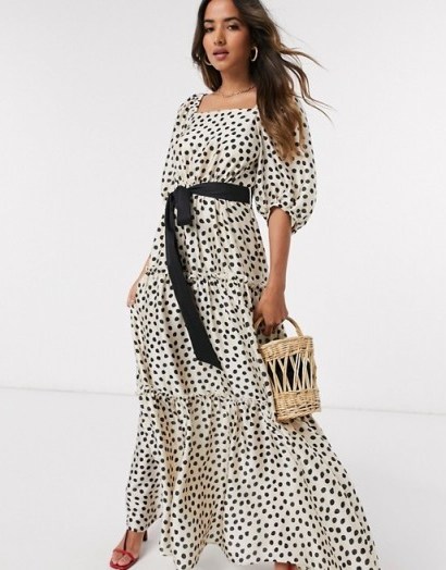 Mango tiered volume sleeve maxi dress in polka dot – summer dresses - flipped