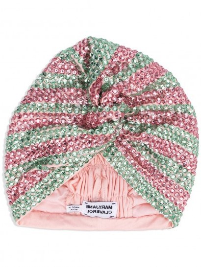MARYJANE CLAVEROL Dominique crystal-embellished turban / pink and green striped turbans / 70s style poolside glamour - flipped