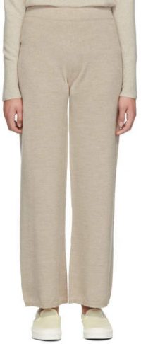Sofia Richie relaxed knit trousers worn on the beach at Malibu, Max Mara Beige Woolmark Sofocle Lounge Pants, 26 April 2020 | celebrity loungwear