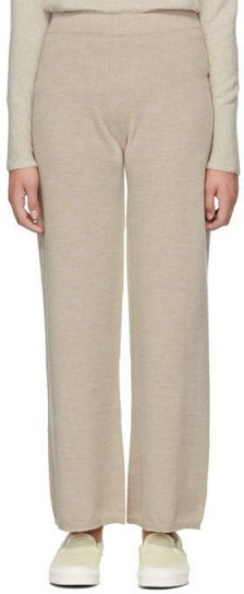 Sofia Richie relaxed knit trousers worn on the beach at Malibu, Max Mara Beige Woolmark Sofocle Lounge Pants, 26 April 2020 | celebrity loungwear - flipped