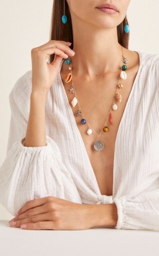 Haute Victoire Medallion 15-Charm Shell Necklace / longline summer necklaces / seashell charms - flipped