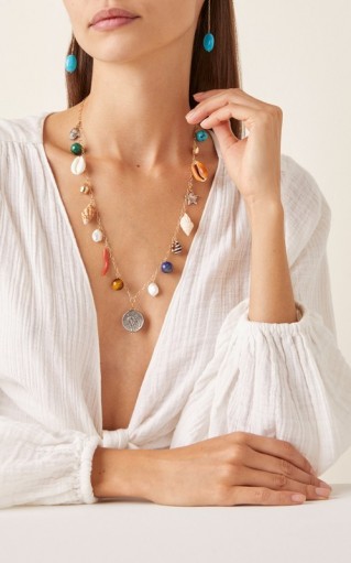 Haute Victoire Medallion 15-Charm Shell Necklace / longline summer necklaces / seashell charms
