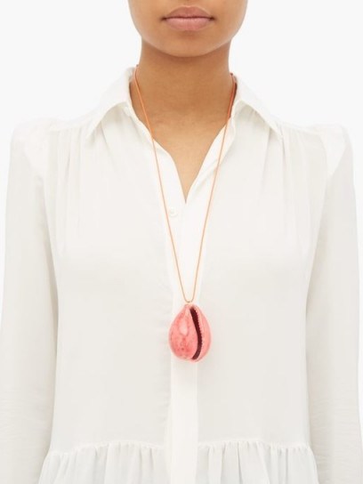 Large pink seashell pendant necklace - flipped