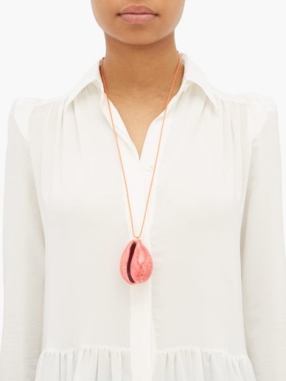 Large pink seashell pendant necklace