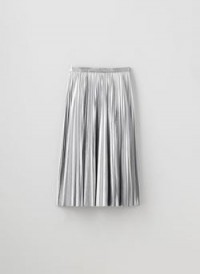 tibi Metallic Nylon Pleated Skirt Silver