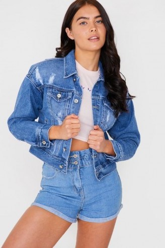 IN THE STYLE MID WASH DISTRESSED POCKET DETAIL DENIM JACKET - flipped