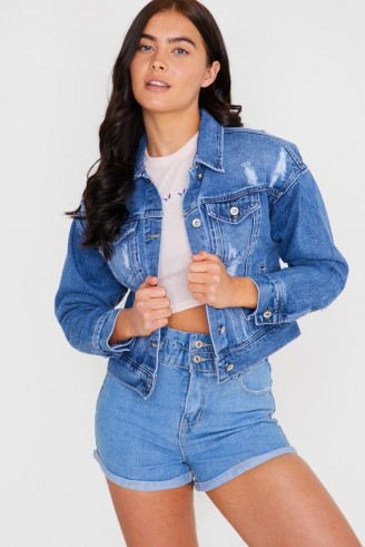 IN THE STYLE MID WASH DISTRESSED POCKET DETAIL DENIM JACKET