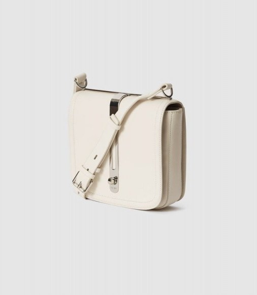 Reiss MILNER LEATHER SQUARE CROSS BODY BAG OFF WHITE / everyday luxe - flipped