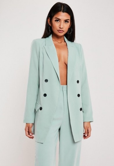 MISSGUIDED mint co ord oversized button front blazer – longline summer jacket - flipped