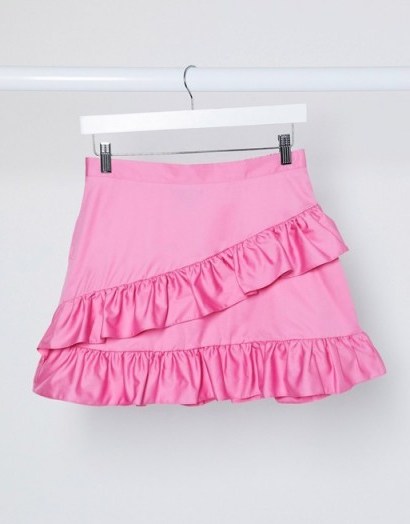Miss Selfridge poplin ruffle mini skirt co-ord in pink - flipped