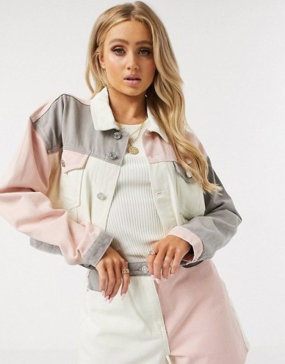 Missguided colourblock denim co-ord in white – jacket and shorts set - flipped