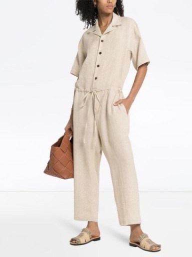 MISSING YOU ALREADY cream button-down jumpsuit | drawstring jumpsuits - flipped