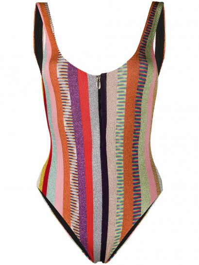 MISSONI MARE striped zip-front swimsuit ~ multicoloured swimwear