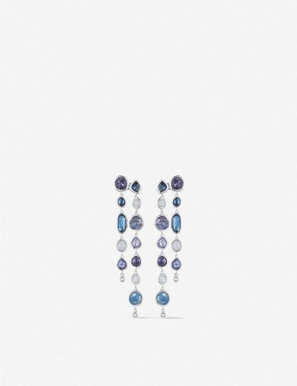 MONICA VINADER Siren sterling silver, rock crystal, kyanite, blue lace agate and tanzanite gemstone cocktail earrings | double drop earrings - flipped