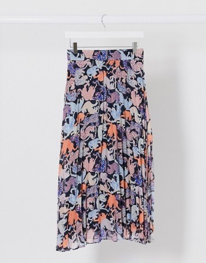 Monki Laura safari print plisse midi skirt in multi | wild animal prints - flipped