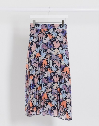 Monki Laura safari print plisse midi skirt in multi | wild animal prints