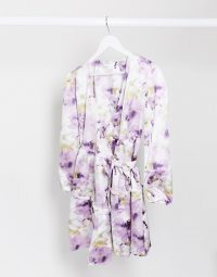 Monki Molly long sleeve floral print wrap dress in purple