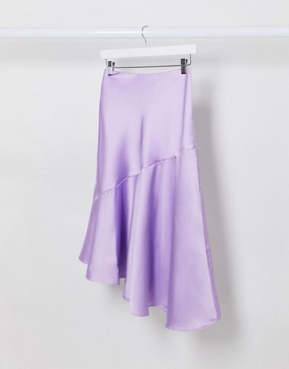 Monki Sam satin asymmetric hem skirt in lilac - flipped