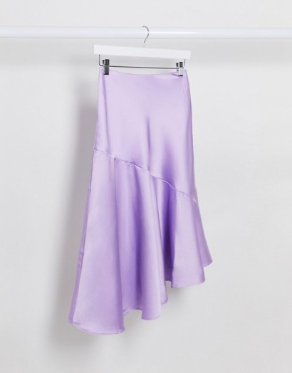 Monki Sam satin asymmetric hem skirt in lilac