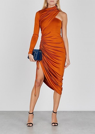 MONSE Orange one-shoulder stretch-jersey midi dress
