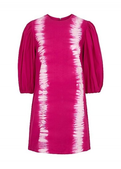 MSGM Raspberry tie-dyed cotton mini dress / pink balloon sleeve dresses - flipped