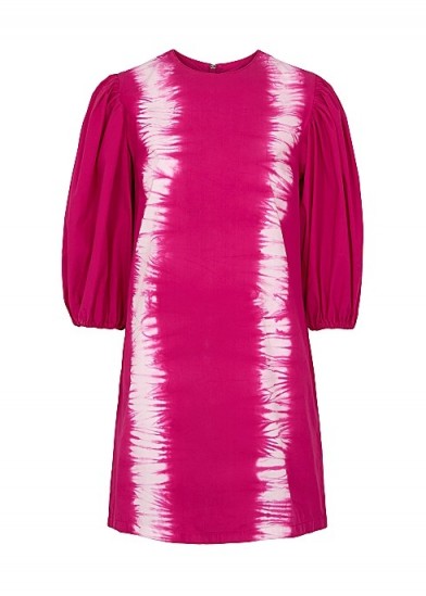MSGM Raspberry tie-dyed cotton mini dress / pink balloon sleeve dresses