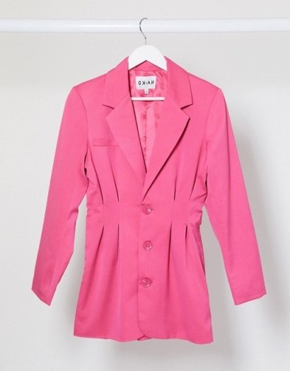 NA-KD waist cinch blazer in fuchsia pink - flipped