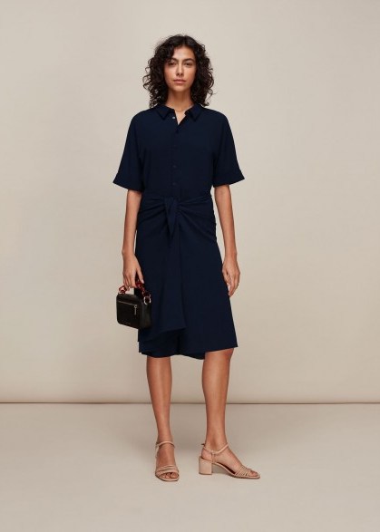 WHISTLES DOLLY TIE FRONT DRESS NAVY - flipped