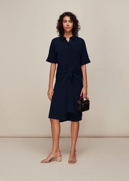 WHISTLES DOLLY TIE FRONT DRESS NAVY