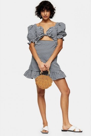 TOPSHOP Navy Gingham Tie Front Mini Dress - flipped