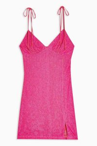 TOPSHOP Neon Pink Sequin Slip Dress / bright pink spaghetti strap mini