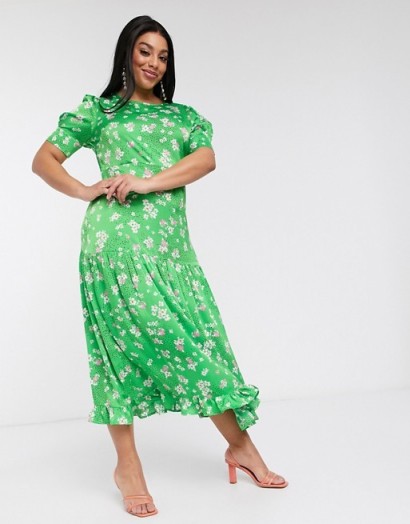 Never Fully Dressed Plus short sleeve tiered ruffle hem maxi dress in green floral